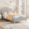 Beige/Pink/Gray Upholstered LED Bed Frame with Adjustable Headboard, Velvet Princess Platform Bed for Girls with Wooden Slat Support, Easy Assembly - 2 of 4