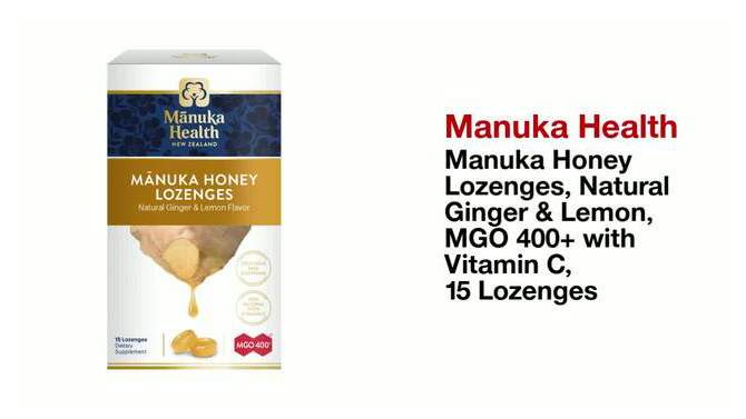 Manuka Health Manuka Honey Lozenges, Natural Ginger & Lemon, MGO 400+ with Vitamin C, 15 Lozenges, 2 of 9, play video
