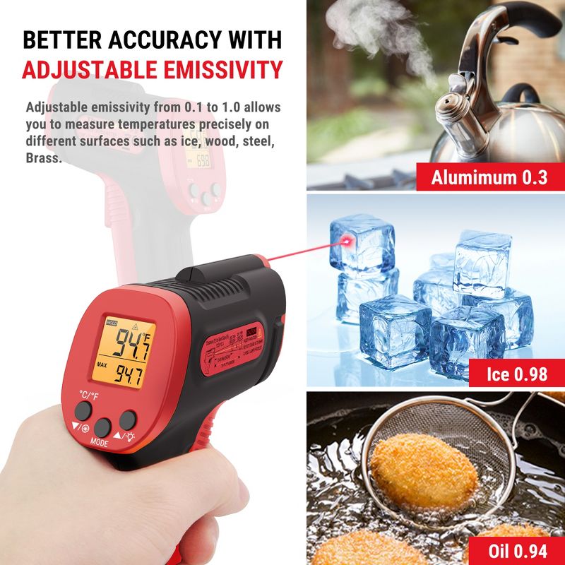 ThermoPro TP30W Digital Infrared Thermometer Gun Non Contact Laser Temperature Gun for Pizza Oven, Grill Swimming Pool, Construction and More, 3 of 9