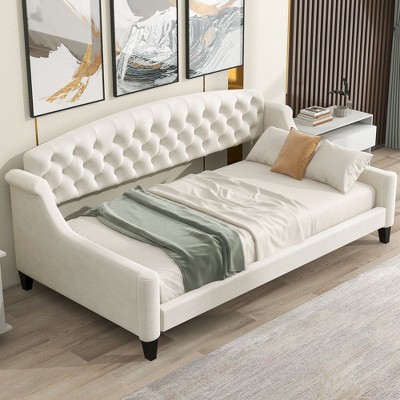 NicBex Twin Size Upholstered Daybed 80.7" L Modern Wooden Bed Frame Tufted Button Bed for Bedroom, Living Room, No Box Spring Required