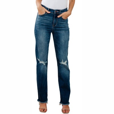 Women's High Rise Distressed Straight Jeans - Judy Blue