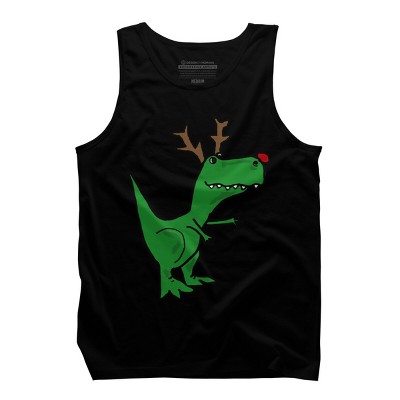 Men's Design By Humans Cool Funny Christmas T-Rex Dinosaur with Antlers By SmileToday Tank Top