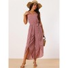 Seta T Women's Spaghetti Straps Sleeveless V Neck Tie Waist Split Wide Leg Jumpsuits - 3 of 4