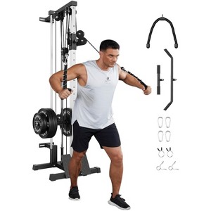 Professional Wall Mount Cable Station, 400LB Capacity Dual Pulley Machine w/18 Positions, Commercial Grade LAT Pulldown & Crossover System for Gym - 1 of 4