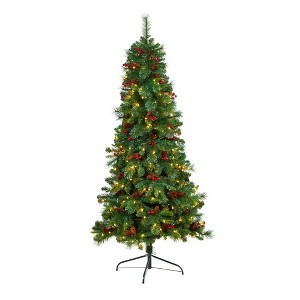 Nearly Natural 6-ft Flat Back Montreal Mountain Artificial Christmas Tree with Pine Cones and Berries - 1 of 4