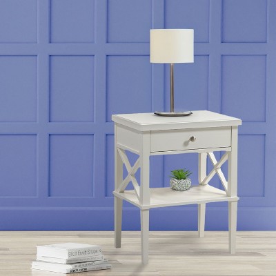 CAVINAS Modern Nightstand with Drawers and Handles Bedside Table with Open Storage Shelf for Bedroom, Living Room, White