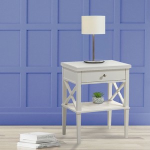 CAVINAS Modern Nightstand with Drawers and Handles Bedside Table with Open Storage Shelf for Bedroom, Living Room, White - 1 of 4