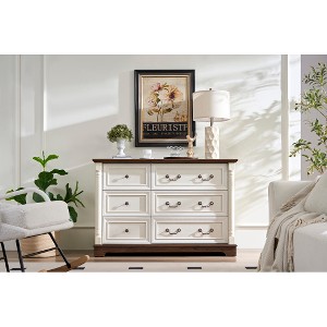 Farmhouse Style 6 Drawer Dresser Chest with Base Wooden Rustic Chest of Drawers, Storage Dresser Organizer for Bedroom, Living Room,Sturdy and Durable - 1 of 1