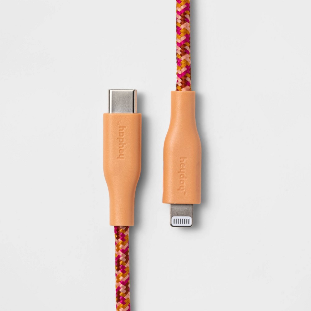 heyday 6' Lightning to USB-C Braided Cable - Coral Pink
