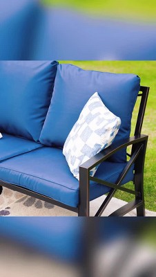 Beige Iron Frame Loveseat and Coffee Table Patio Set