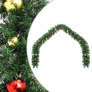 Aghana Digitals 16ft Green PVC Christmas Garland with 450 Lifelike Branches, 32 Gold/Red Baubles - - 1 of 4