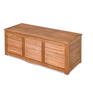 WELLFOR 47gal Outdoor Acacia Wood Storage Bench and Deck Box - 1 of 4