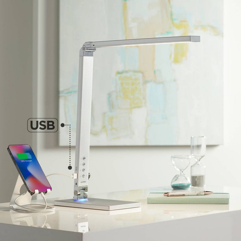 360 Lighting Jett Modern Desk Lamp 16 1/2" High Silver with USB Port and Nightlight LED Dimmer Touch On Off for Bedroom Bedside Nightstand Family Home, 2 of 10