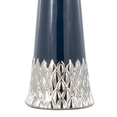 Penelope 22" Dark Blue and Silver Ceramic Table Lamp with White Shade