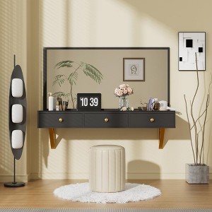 47" Floating Shelf With Drawer Multi-Purpose Wall-Mounted Vanity Table Cosmetic Mounted Desk Floating Table Make Up Desk for Bedroom Bathroom - 1 of 4