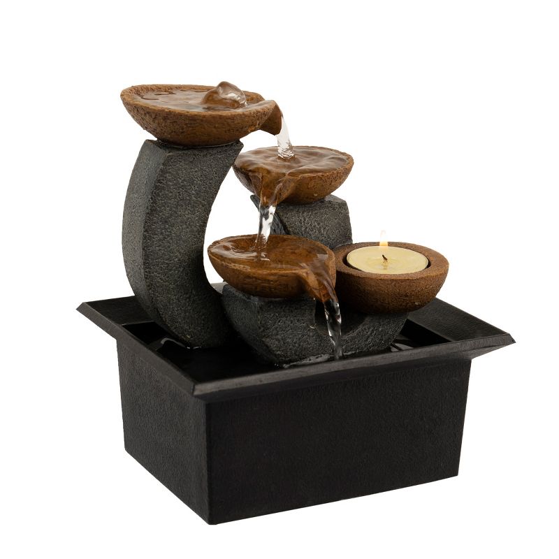 Nature Spring 7" 3-Tier Indoor Tabletop Water Fountain with Waterfall, Candle Holder, Electric Pump, and Soothing Sounds, 1 of 8