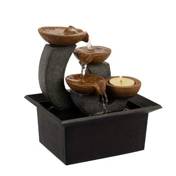 Nature Spring 7" 3-Tier Indoor Tabletop Water Fountain with Waterfall, Candle Holder, Electric Pump, and Soothing Sounds
