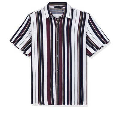 Lars Amadeus Men's Summer Striped Shirts Short Sleeves Button Down Beach Color Block Shirt
