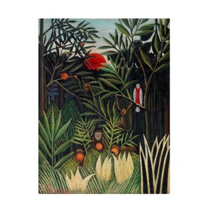 Canvas Wall Art - Pictufy  'Monkeys And Parrot In The Virgin Forest' Wall Art for Living Room, Bedroom, or Office Décor by Trademark Fine Art - 1 of 4