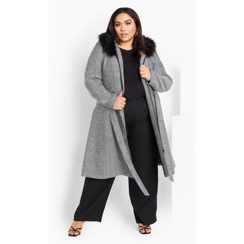 Women's Plus Size Mysterious Coat - black tweed | CITY CHIC - image 1 of 4