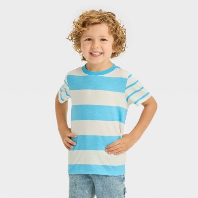 Image of Toddler Boys' Short Sleeve Striped Jersey Knit T-Shirt - Cat & Jack™ Cream 12M