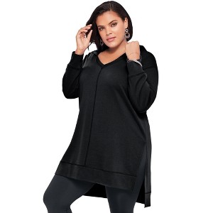 Roaman's Women's Plus Size French Terry Hoodie Tunic Sweatshirt - 1 of 4