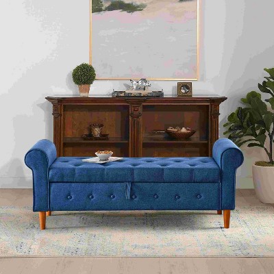 CAVINAS Storage Ottoman Bench,Upholstered Ottoman with Tufted Buttons and Rolled Arms for Living Room,Bedroom