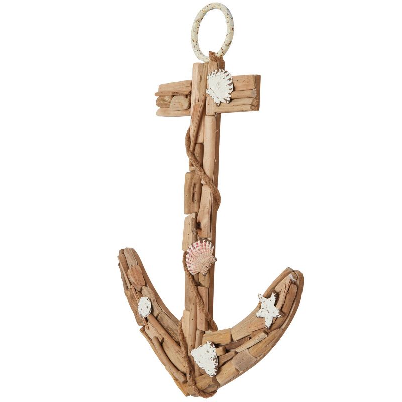 Wood Anchor Handmade Driftwood Inspired Wall Decor with Shell and Rope Accent Brown - Olivia &#38; May, 2 of 6