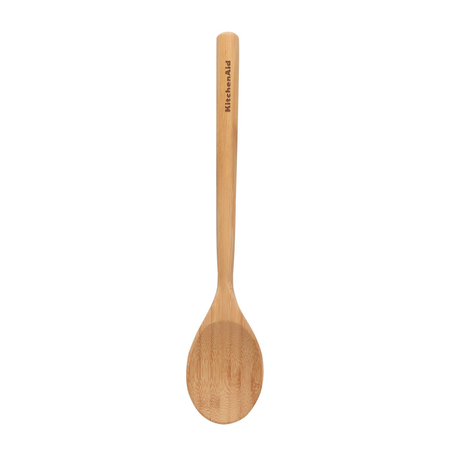 KitchenAid Bamboo Solid Spoon: Light Brown Wooden Cooking & Mixing Spoon, 12.8" Length, Hand Wash