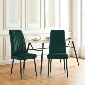 Mshliw Set of 2 Velvet Dining Chairs with Sponge Cushion, Curved Back, Solid Wood Frame and Black Iron Legs, Modern Accent Chairs for Kitchen - 1 of 4