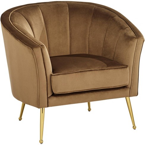55 Downing Street Leighton Brown Velvet And Gold Tufted Accent Chair Target