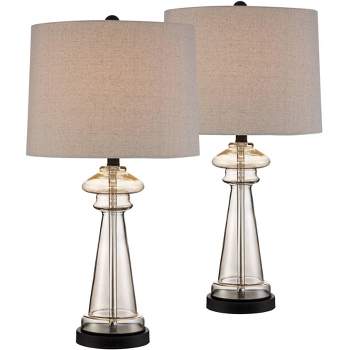 360 Lighting Traditional Table Lamps 27" Tall Set of 2 Clear Champagne Glass Taupe Drum Shade for Bedroom Living Room House Bedside Nightstand Office