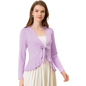 INSPIRE CHIC Women's Tie Front Long Sleeve Crop Ruffle Knit Cardigan Sweaters - 1 of 4