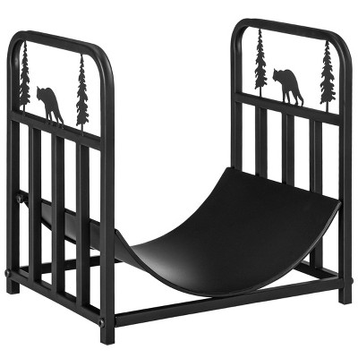 Syemin Firewood Racks and Carriers Indoor Outdoor Firewood Holde Firewood Rack Outdoor Wood Racks Outdoor for Firewood, Black, 16.5"*13.25"*17"