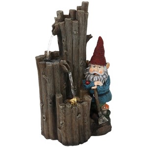 Sunnydaze 17"H Electric Polyresin Resting Gnome by Tiered Logs Outdoor Water Fountain with LED Light - 1 of 4