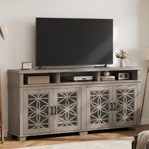 Homhougo Farmhouse TV Stand for 81 Inch, Mid Century Modern Entertainment Center with LED Lights and Storage Gray - 1 of 4