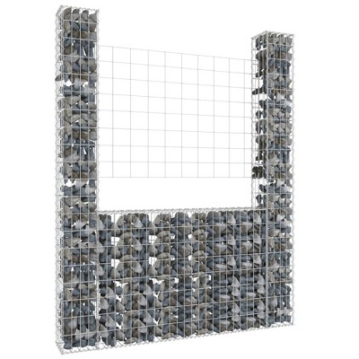 vidaXL U-shape Gabion Basket with 2 Posts Iron 55.1 in.x7.9 in.x78.7 in.