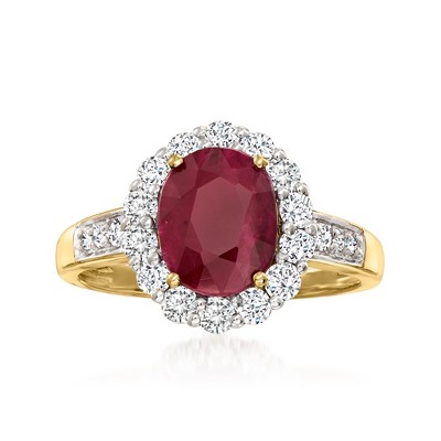 Ross-Simons 2.00 Carat Burmese Ruby and .64 ct. t.w. Diamond Ring in 18kt Yellow Gold