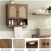 Rattan Bathroom Wall Cabinet, Boho Style with 2 Arched Doors, Farmhouse Over Toilet Storage with Adjustable Shelves and Towel Bar - 4 of 4