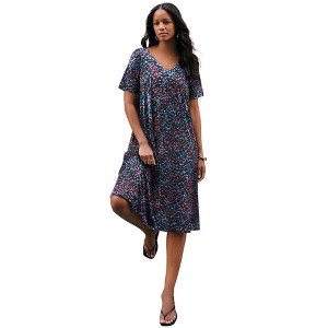 Roaman's Plus Size Short Sleeve Sleeve Swing Dress - 1 of 4