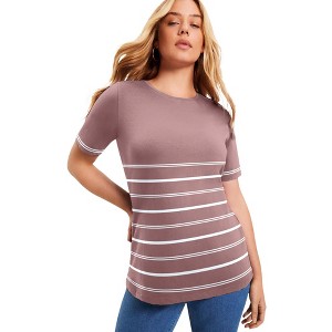 June + Vie by Roaman's Short-Sleeve Crewneck One + Only Tee - 1 of 4