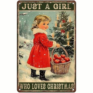Lomsoe Funny Christmas Winter Tin Sign Just A Girl Who Loves Christmas Metal Sign Funny Winter Sign Rustic Wall Decor For Backyard Kitchen 12¡Á8 Inch - 1 of 1
