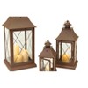 Classic Brown Metal Lanterns – 24" Tall – Glass and Metal Set of 3 By Melrose - 2 of 3