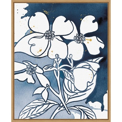 16" x 20" Indigo Blooms III by Wild Apple Portfolio Framed Wall Canvas - Amanti Art