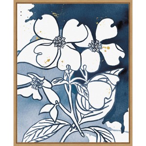 16" x 20" Indigo Blooms III by Wild Apple Portfolio Framed Wall Canvas - Amanti Art - 1 of 4