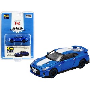 Nissan GT-R (RHD) Bayside Blue with White Stripe "50th Anniversary Edition" Ltd Ed 1200 pcs 1/64 Diecast Model Car by Era Car - 1 of 3