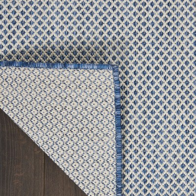 Courtyard Geometric Ivory Blue 10' x 14' Easy-Care Area Rug