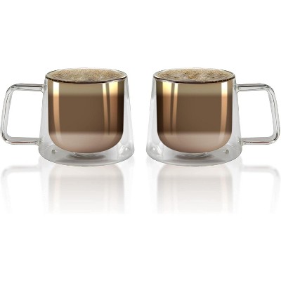 Double Walled Clear Glass Coffee Mugs with Handles - Set of 2