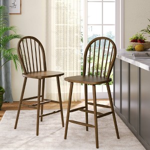 Farmhouse-Style Rubberwood Barstool (Set of 2) with Spindle Back, Hand-Crafted Sturdy Frame for Kitchen Counter or Home Bar - 1 of 4