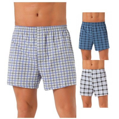 INSPIRE CHIC Men's 3 Pack Elastic Waistband Plaid Pattern Underwear Boxer Shorts